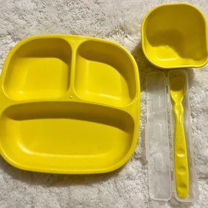 New - Replay baby / toddler feeding BLW set - yellow divided plate, bowl & spoon